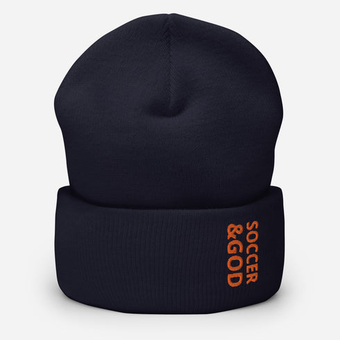 Soccer &God Orange Cuffed Beanie